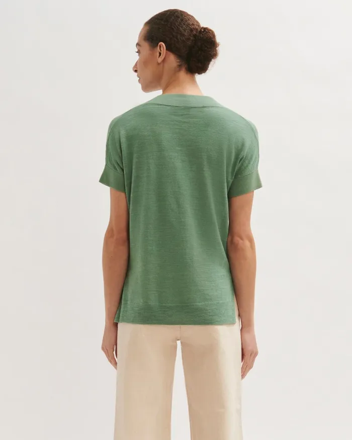 Jigsaw Knitwear and Cashmere Women Ss Linen Cotton Slub V Neck Green