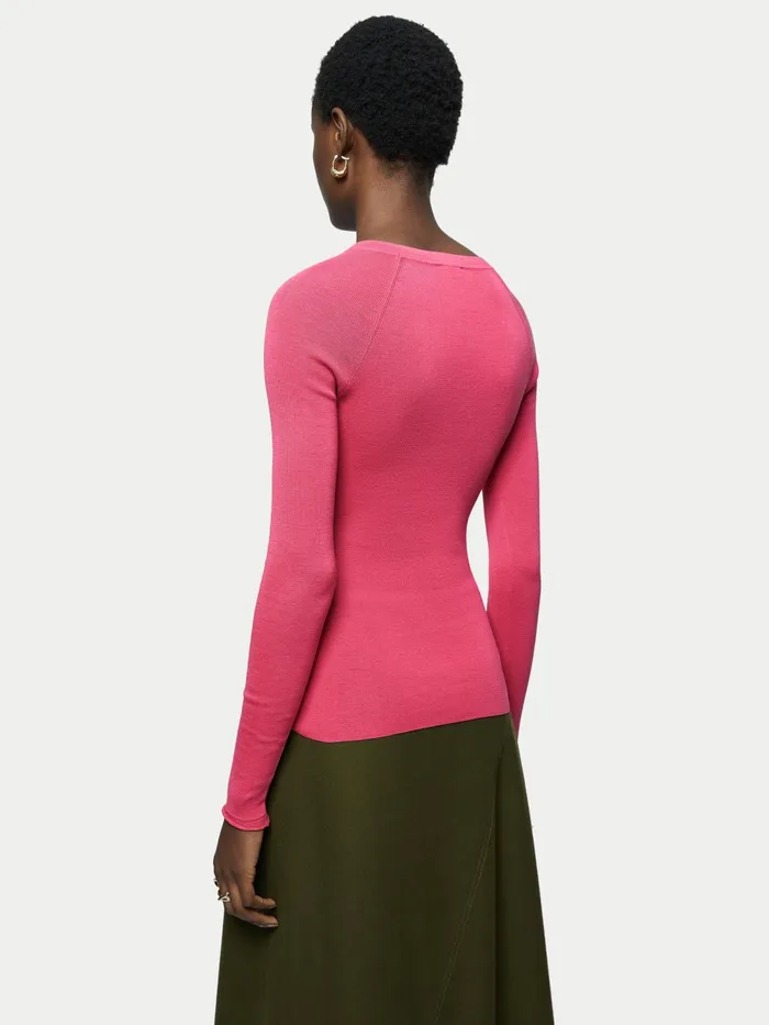 Jigsaw Knitwear and Cashmere Women Silk Cotton Crew Neck Jumper Pink