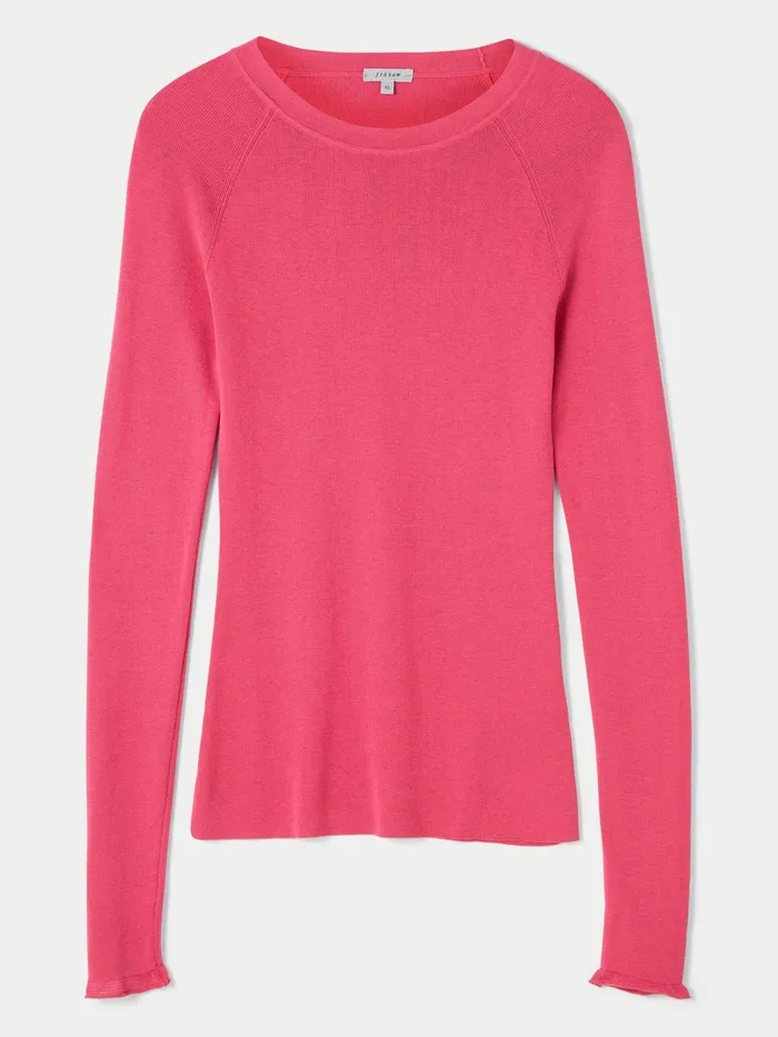 Jigsaw Knitwear and Cashmere Women Silk Cotton Crew Neck Jumper Pink