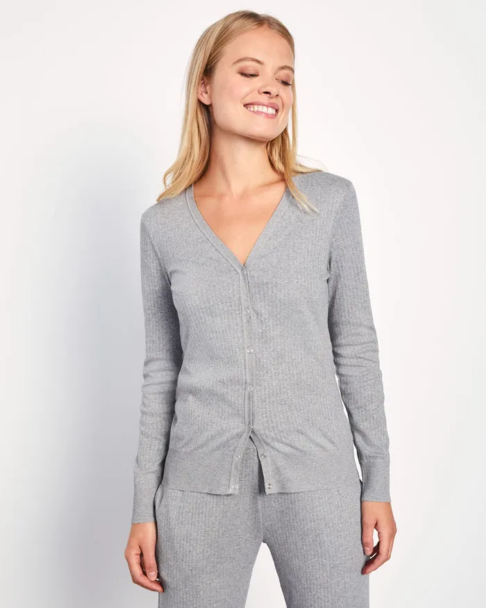 Jigsaw Pyjamas and Loungewear Women Jersey Cardigan Organic Cotton Grey