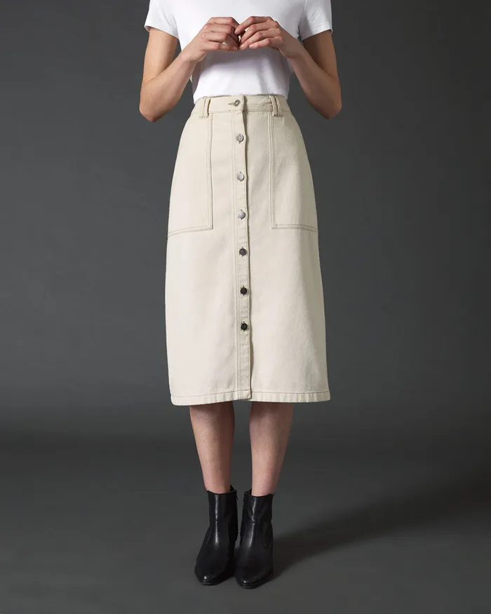 Jigsaw Skirts Women Denim Button Through Midi Skirt Cream