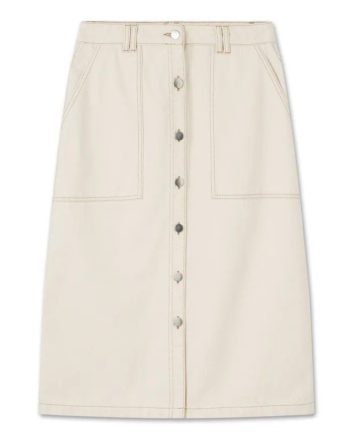 Jigsaw Skirts Women Denim Button Through Midi Skirt Cream