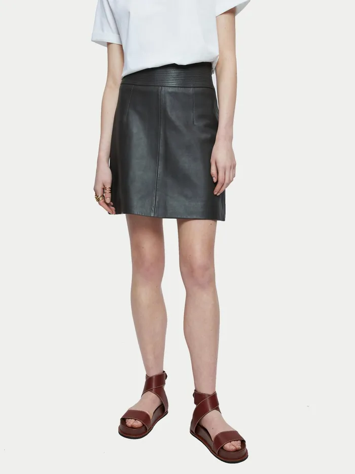 Jigsaw Skirts Women Leather Mini Skirt Brown