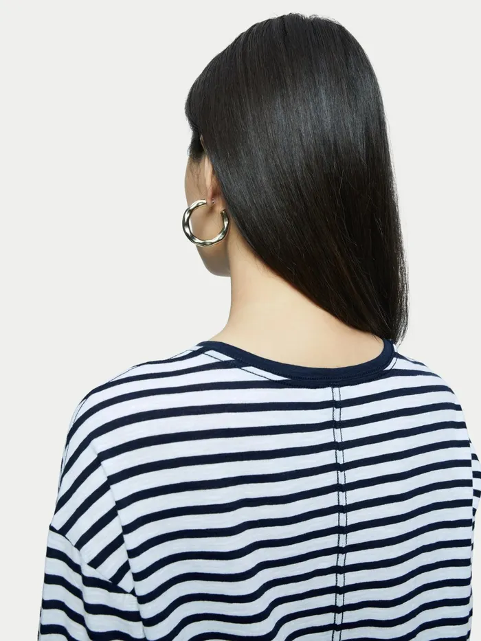 Jigsaw Tshirts Women Cotton Slub Stripe Long Sleeve Tee Blue