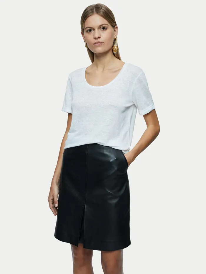 Jigsaw Tshirts Women Linen Scoop Rolled Sleeve Tee White