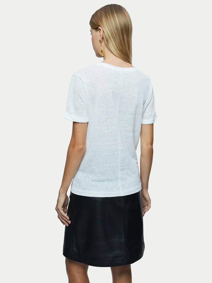 Jigsaw Tshirts Women Linen Scoop Rolled Sleeve Tee White