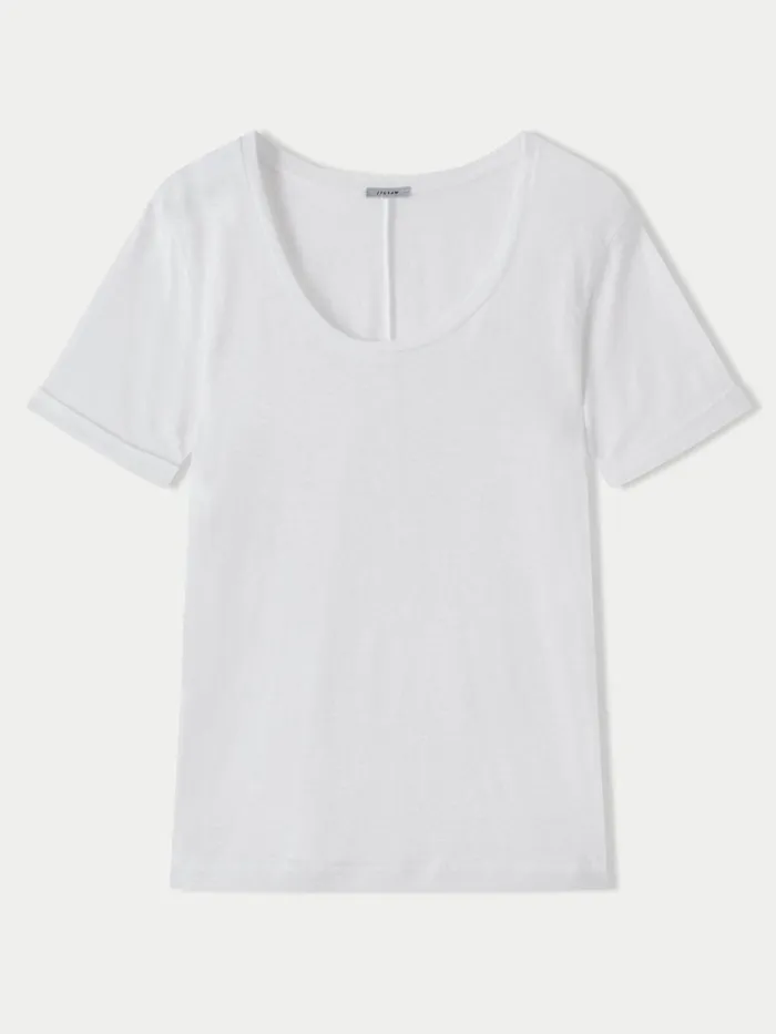 Jigsaw Tshirts Women Linen Scoop Rolled Sleeve Tee White