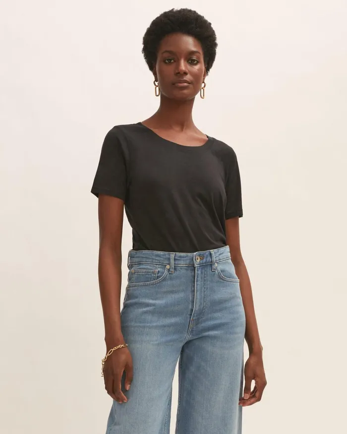 Jigsaw Tshirts Women Short Sleeve Pima Cotton Tee Black