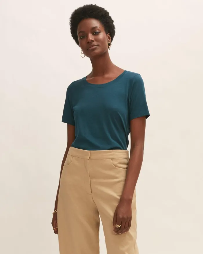 Jigsaw Tshirts Women Short Sleeve Pima Cotton Tee Blue