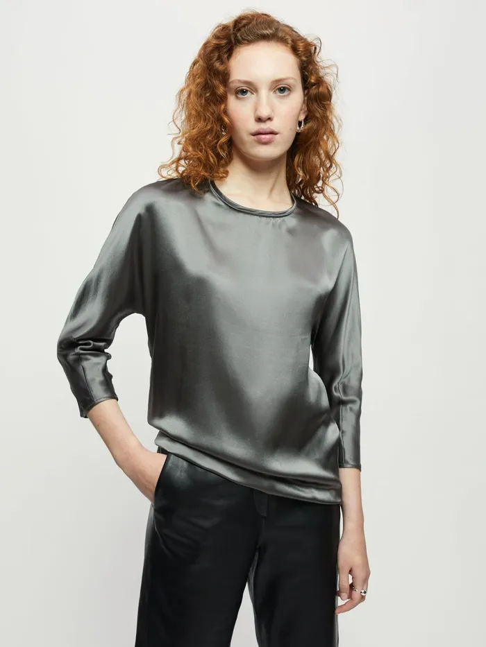 Jigsaw Tshirts Women Silk Front Kimono Top Grey