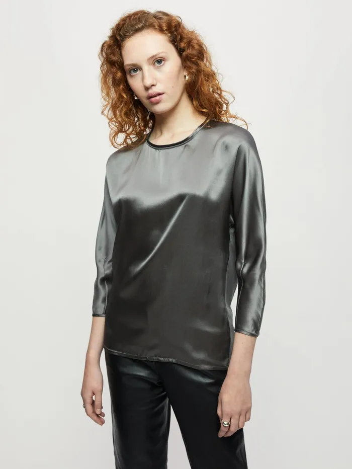 Jigsaw Tshirts Women Silk Front Kimono Top Grey