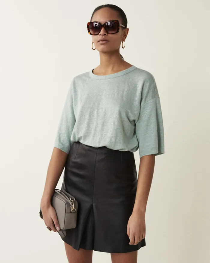 Jigsaw Tops Women Linen Wide Trim Raglan Tee Green