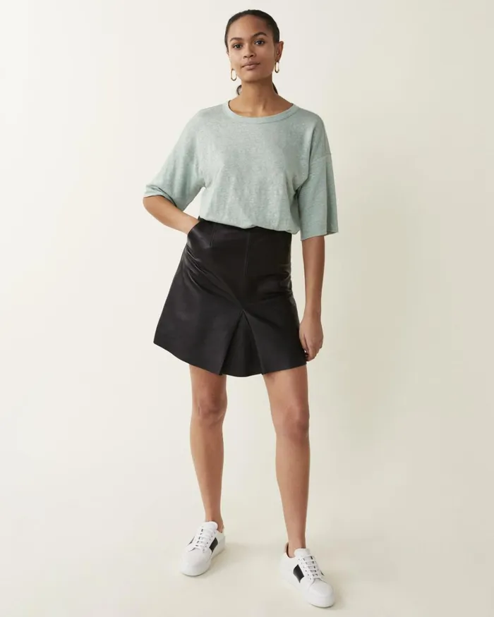 Jigsaw Tops Women Linen Wide Trim Raglan Tee Green