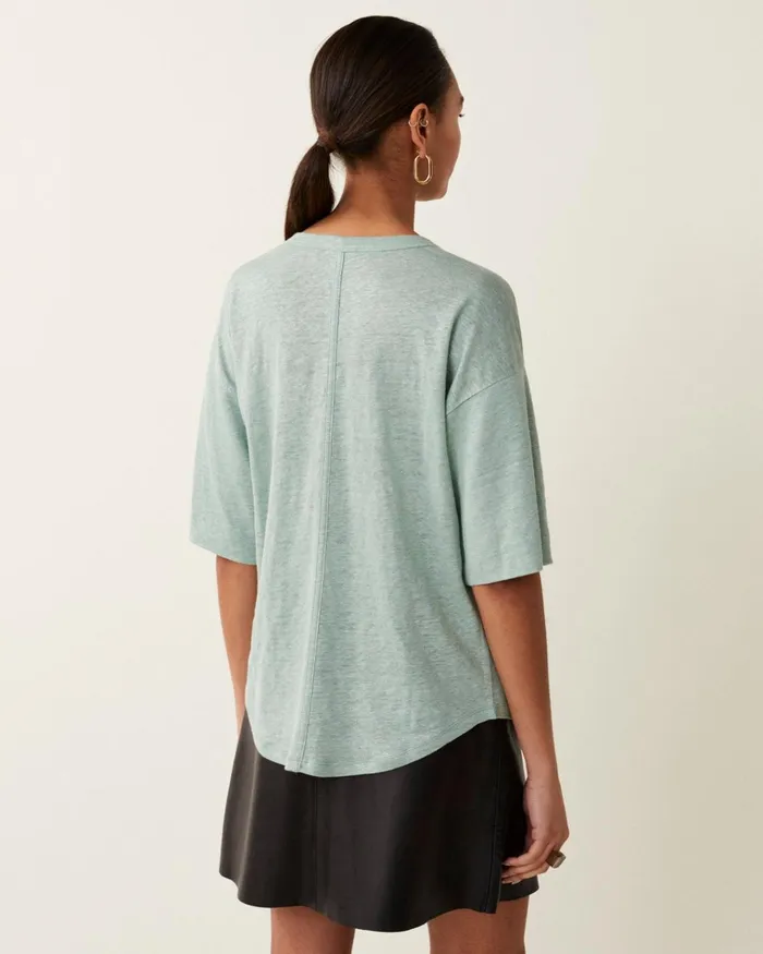 Jigsaw Tops Women Linen Wide Trim Raglan Tee Green