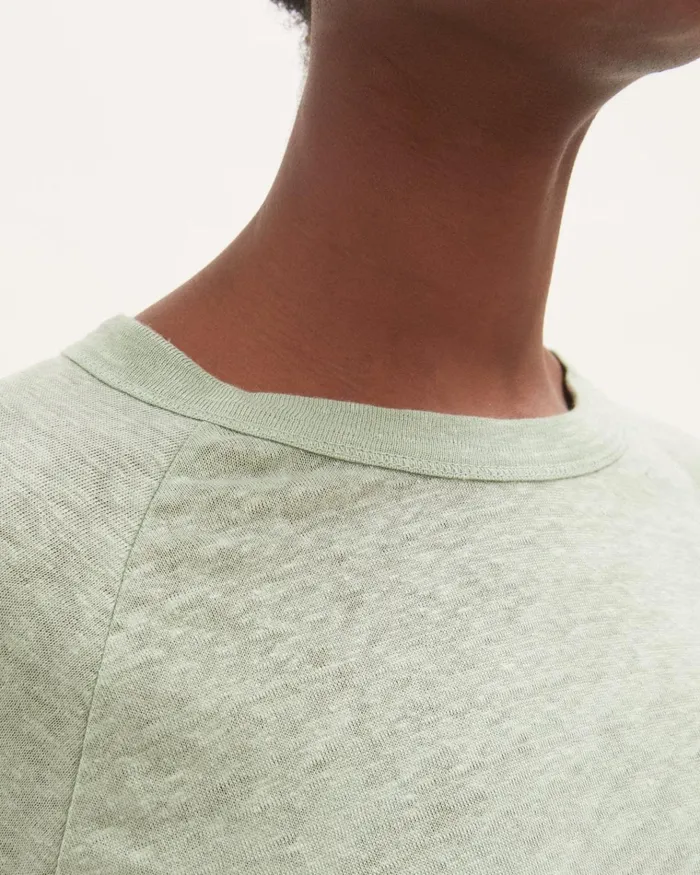 Jigsaw Tops Women Linen Wide Trim Raglan Tee Green