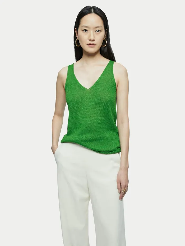 Jigsaw Tops Women Pure Linen Slouchy V Neck Vest Green