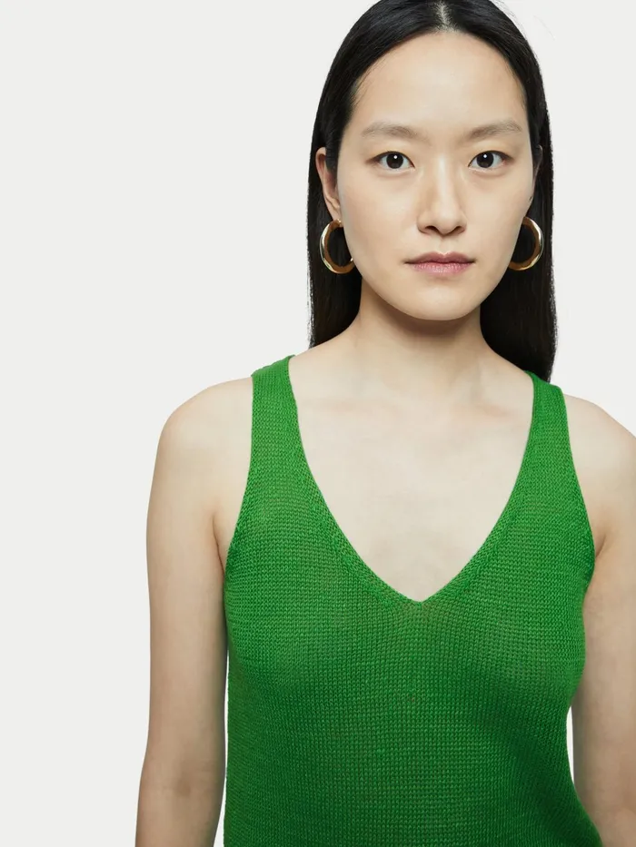 Jigsaw Tops Women Pure Linen Slouchy V Neck Vest Green