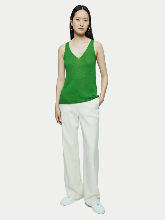 Jigsaw Tops Women Pure Linen Slouchy V Neck Vest Green