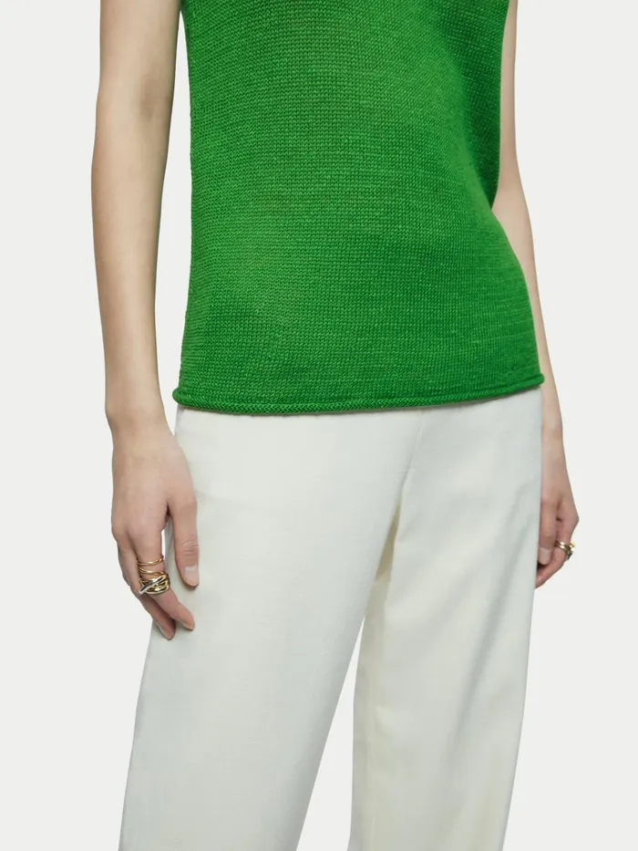 Jigsaw Tops Women Pure Linen Slouchy V Neck Vest Green