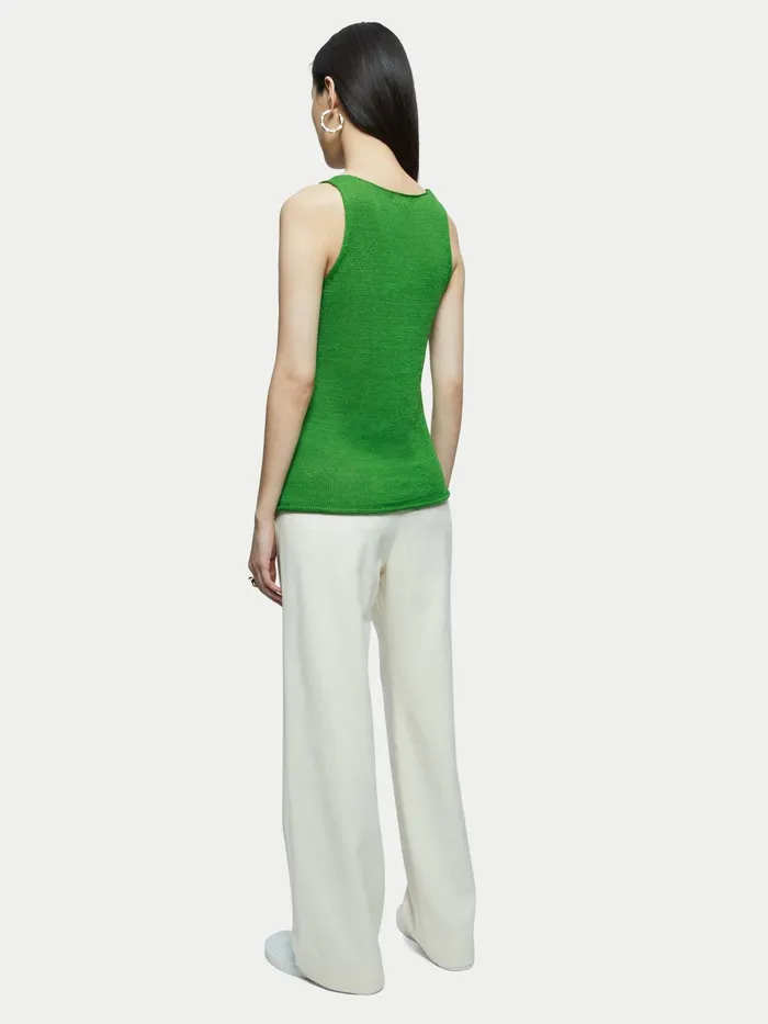 Jigsaw Tops Women Pure Linen Slouchy V Neck Vest Green