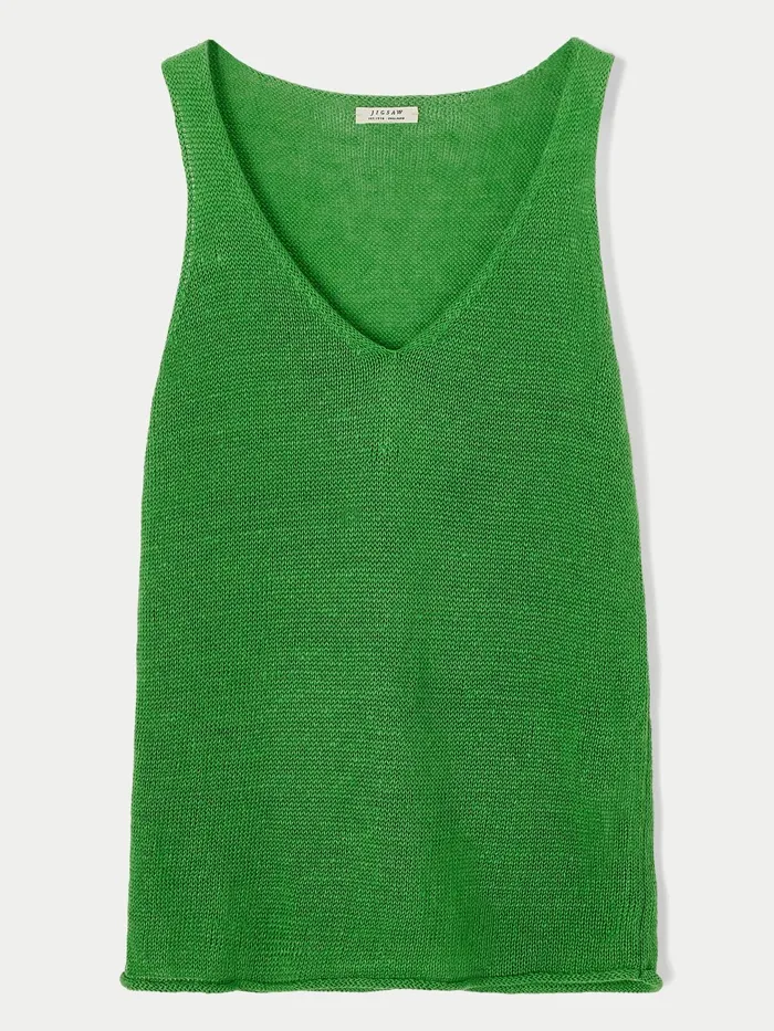 Jigsaw Tops Women Pure Linen Slouchy V Neck Vest Green