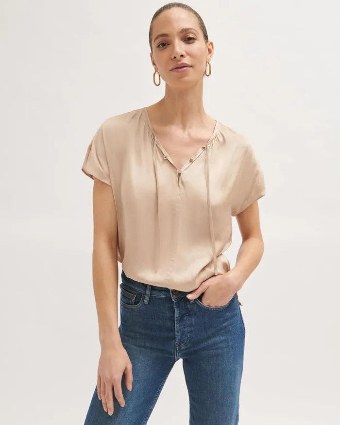 Jigsaw Tops Women Satin Kimono Sleeve Top Cream