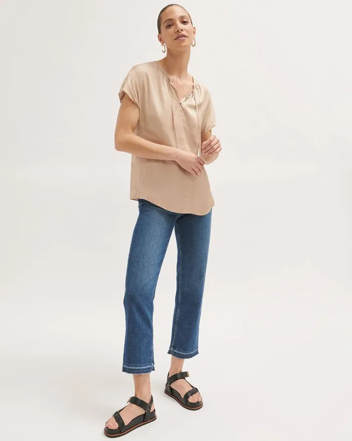 Jigsaw Tops Women Satin Kimono Sleeve Top Cream