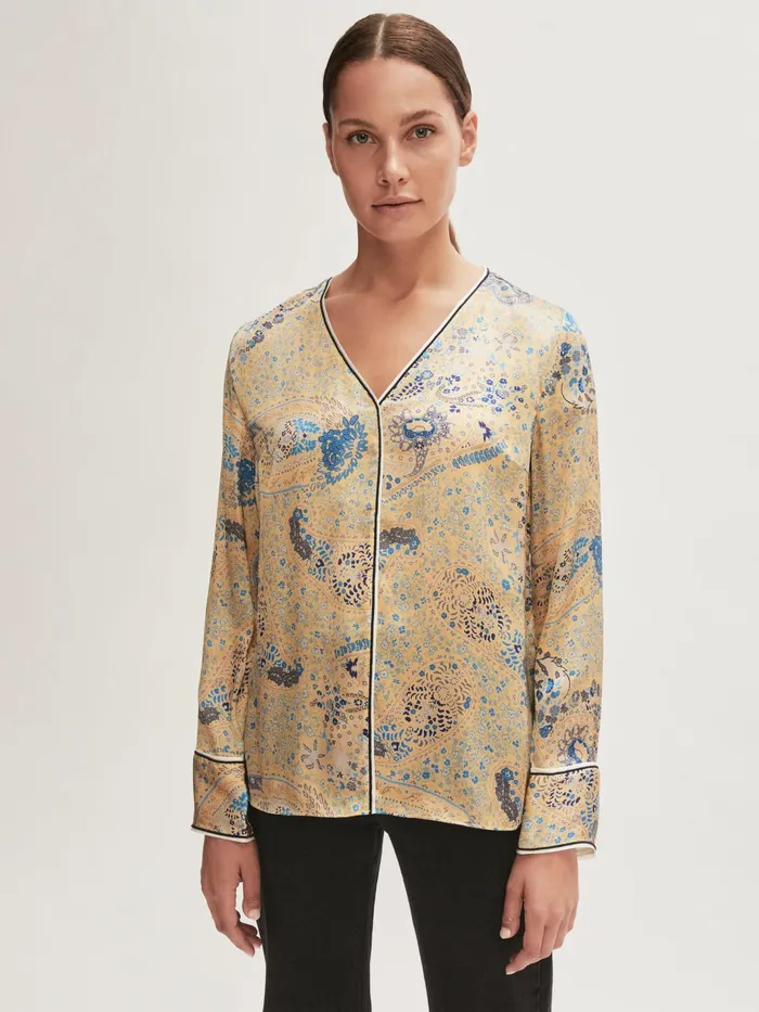 Jigsaw Tops Women Silk Antique Paisley Top Yellow