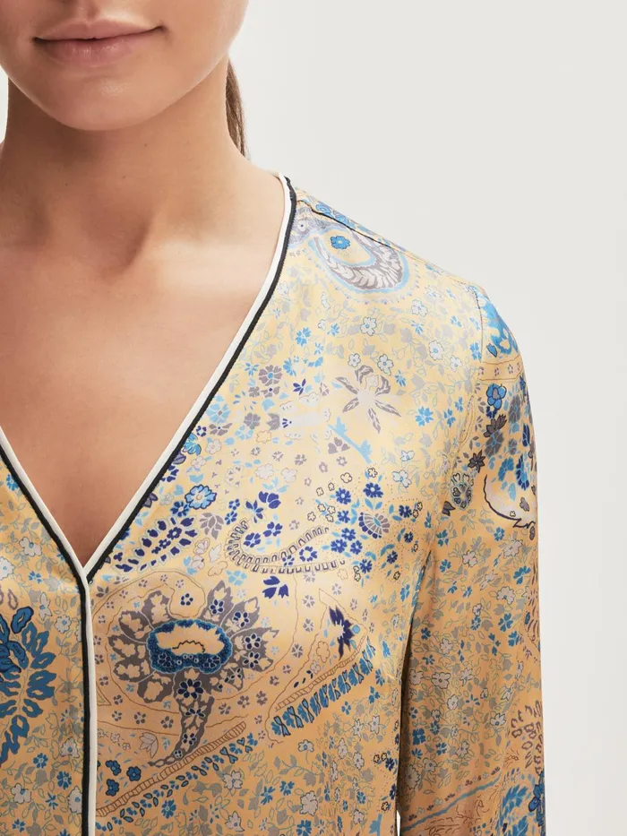 Jigsaw Tops Women Silk Antique Paisley Top Yellow