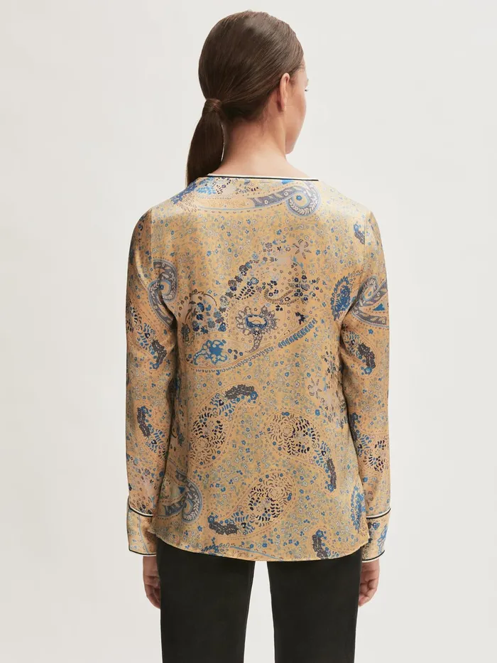 Jigsaw Tops Women Silk Antique Paisley Top Yellow