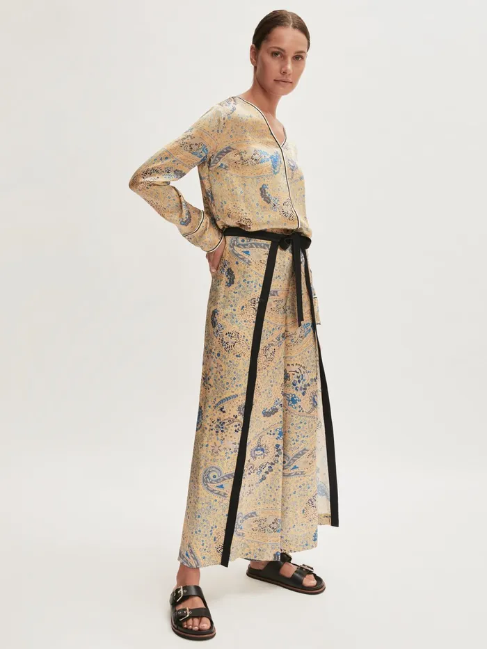 Jigsaw Tops Women Silk Antique Paisley Top Yellow