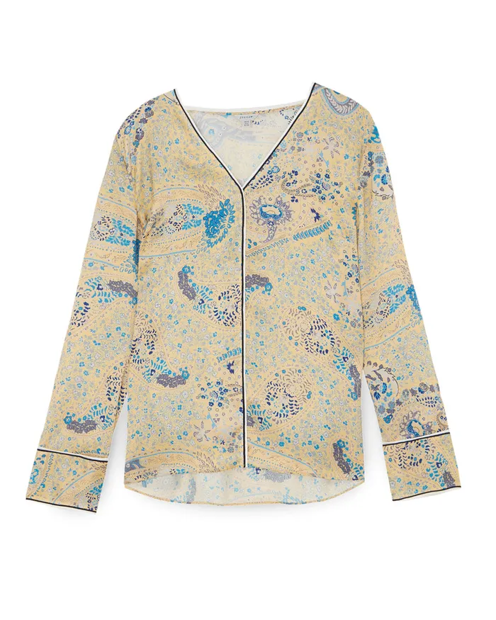 Jigsaw Tops Women Silk Antique Paisley Top Yellow