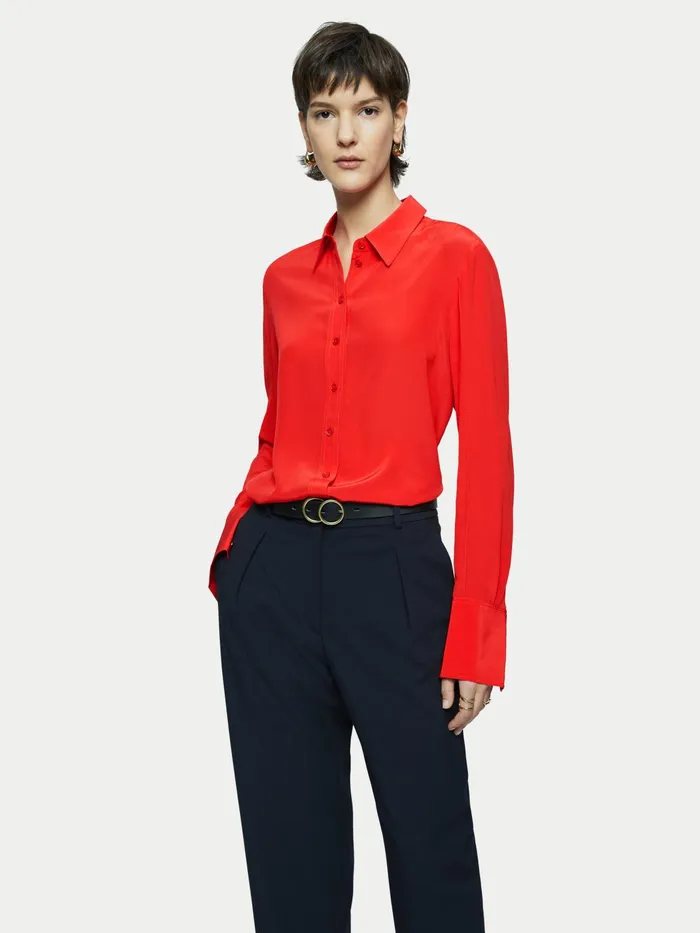 Jigsaw Tops Women Silk Stitched Shirt Red