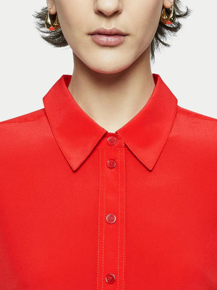 Jigsaw Tops Women Silk Stitched Shirt Red