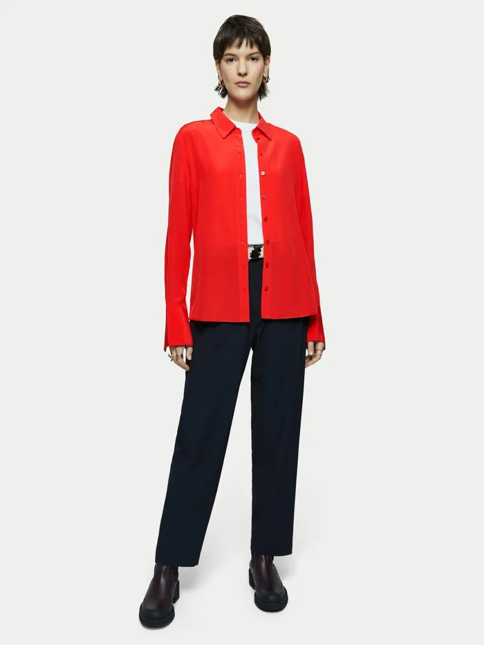 Jigsaw Tops Women Silk Stitched Shirt Red