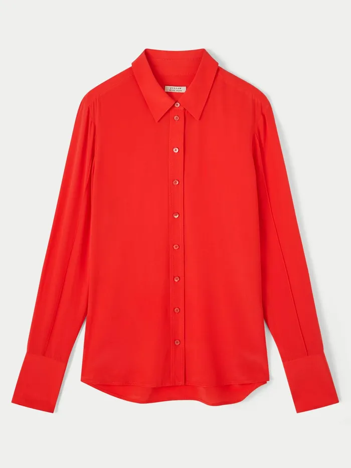 Jigsaw Tops Women Silk Stitched Shirt Red