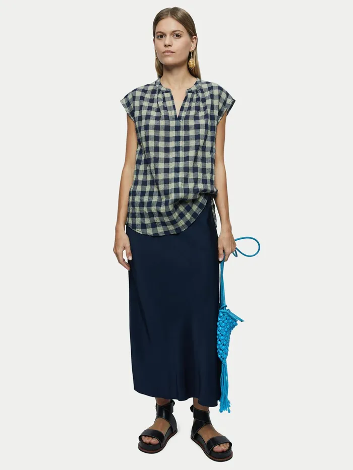 Jigsaw Tops Women Textured Cotton Check Top Blue