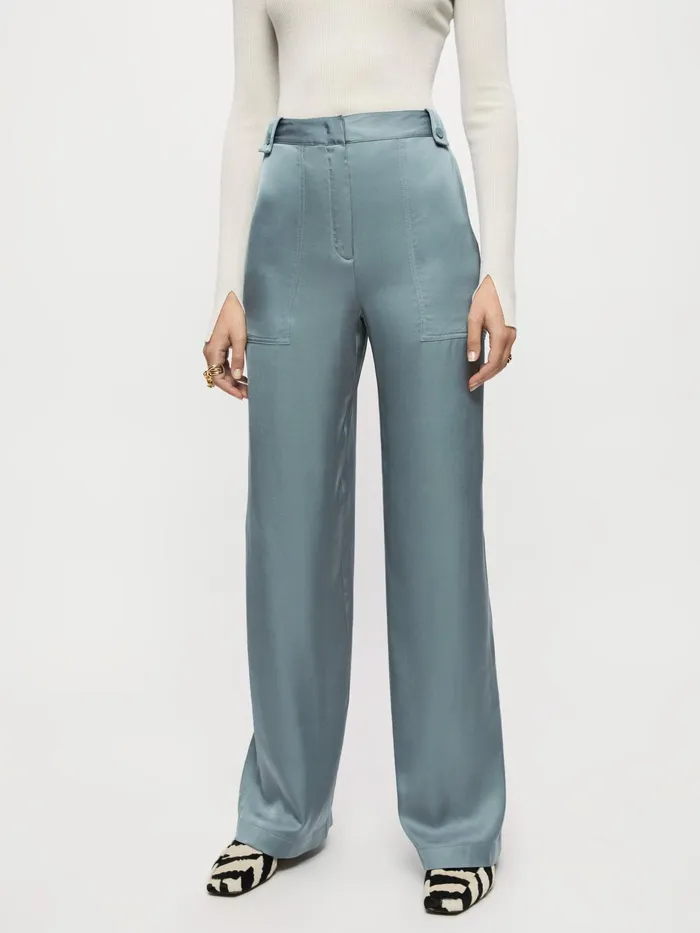 Jigsaw Trousers Women Fluid Satin Cargo Blue