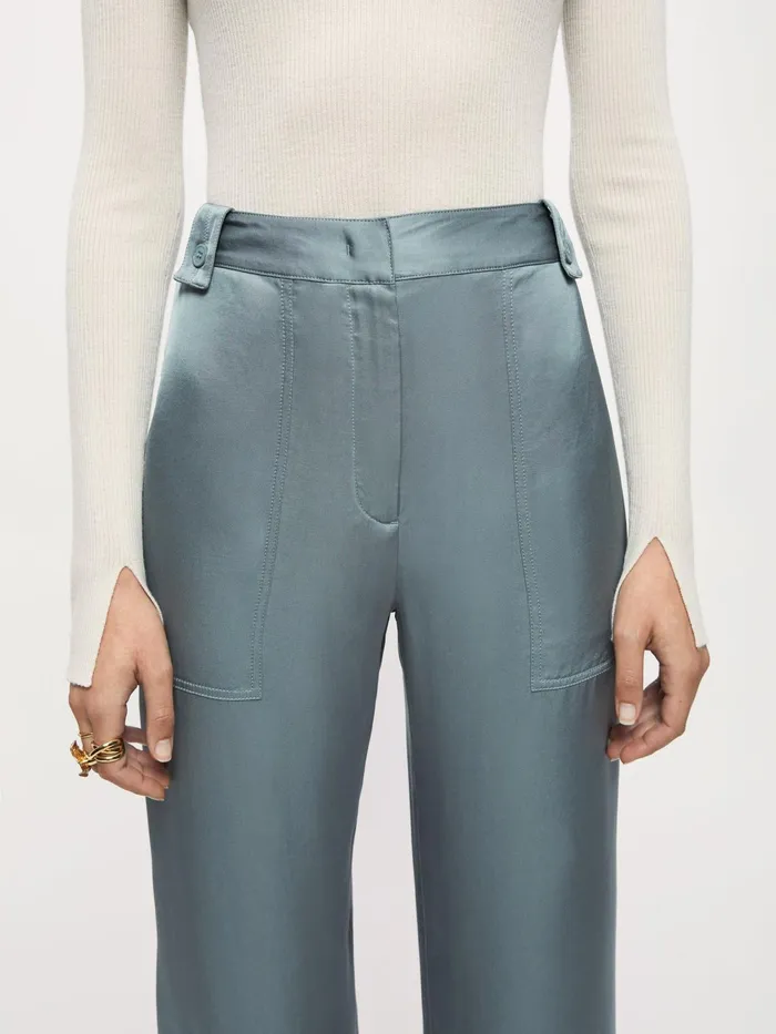 Jigsaw Trousers Women Fluid Satin Cargo Blue