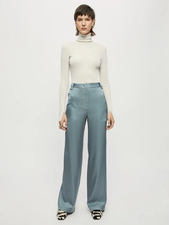 Jigsaw Trousers Women Fluid Satin Cargo Blue