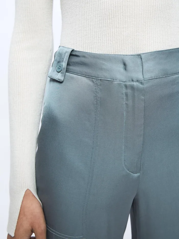 Jigsaw Trousers Women Fluid Satin Cargo Blue