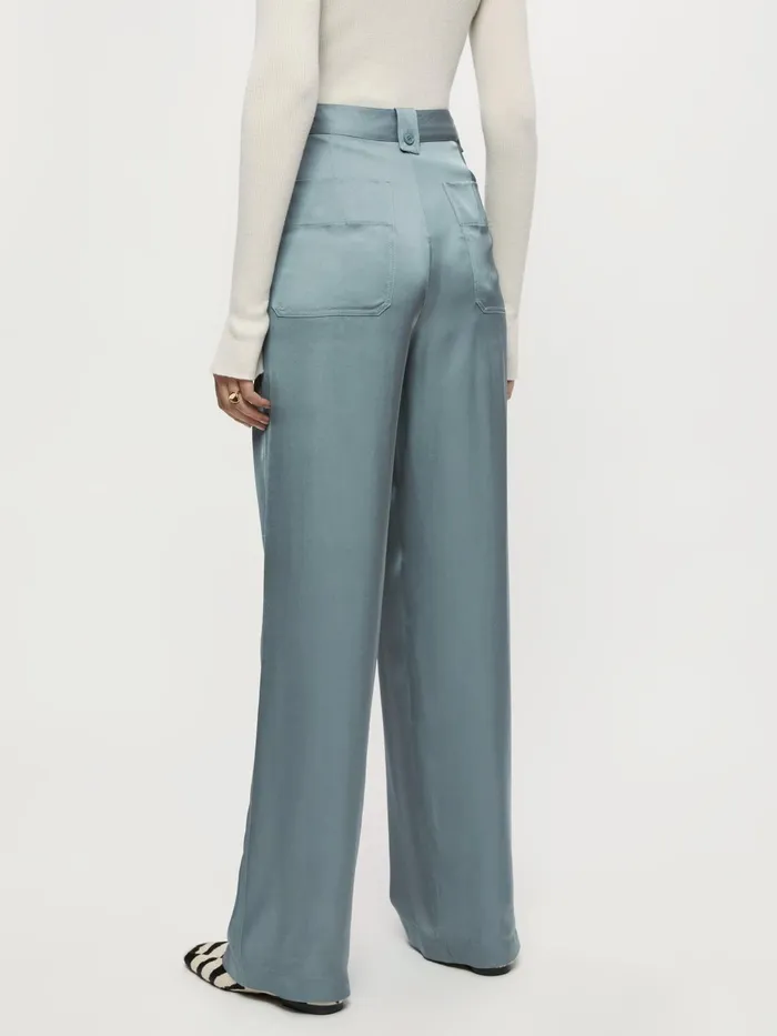 Jigsaw Trousers Women Fluid Satin Cargo Blue
