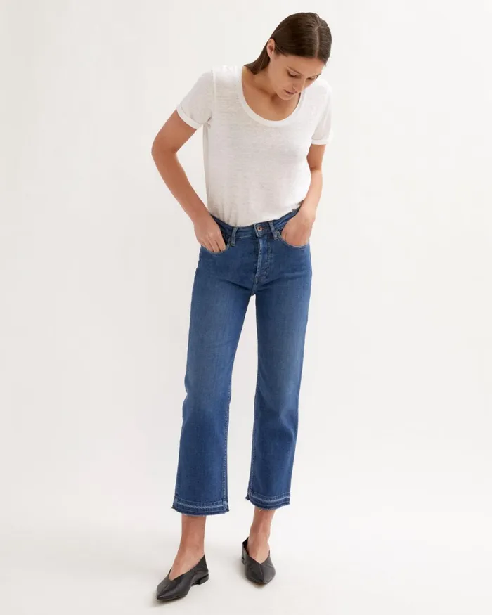 Jigsaw Trousers Women Lea Straight Leg Crop Jean Blue