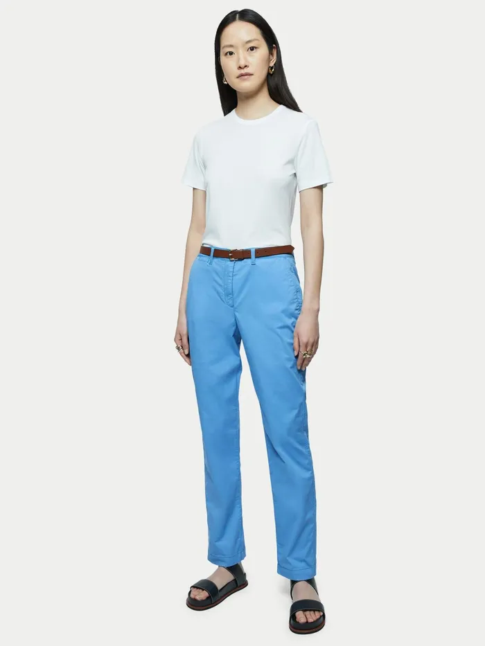 Jigsaw Trousers Women Slim Leg Cotton Chino Blue