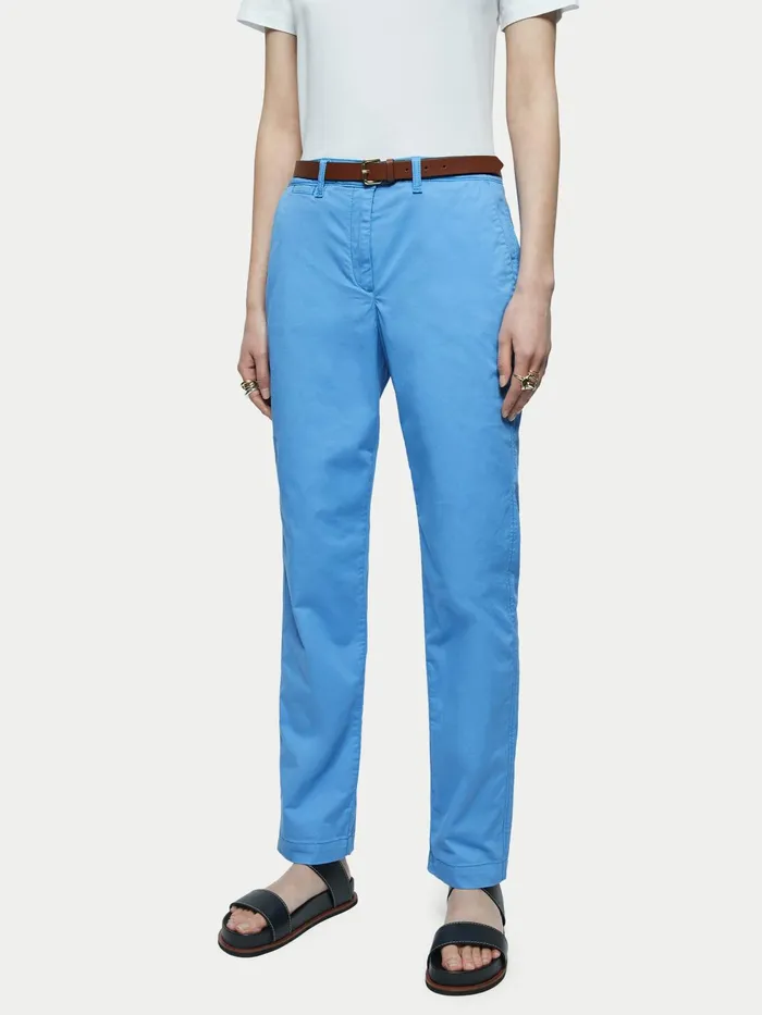 Jigsaw Trousers Women Slim Leg Cotton Chino Blue
