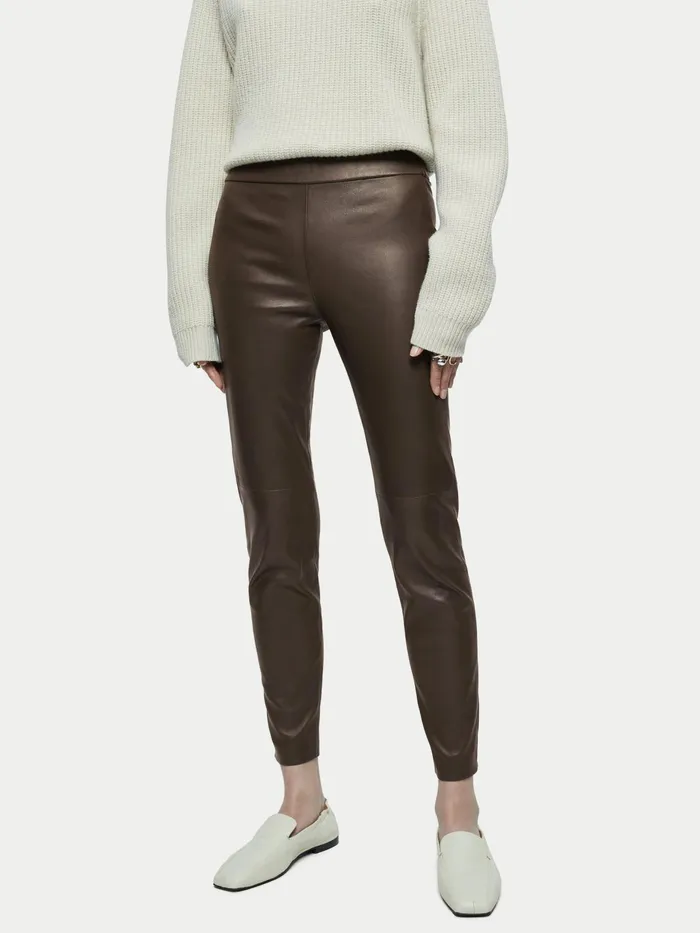 Jigsaw Trousers Women Stretch Leather Legging Green