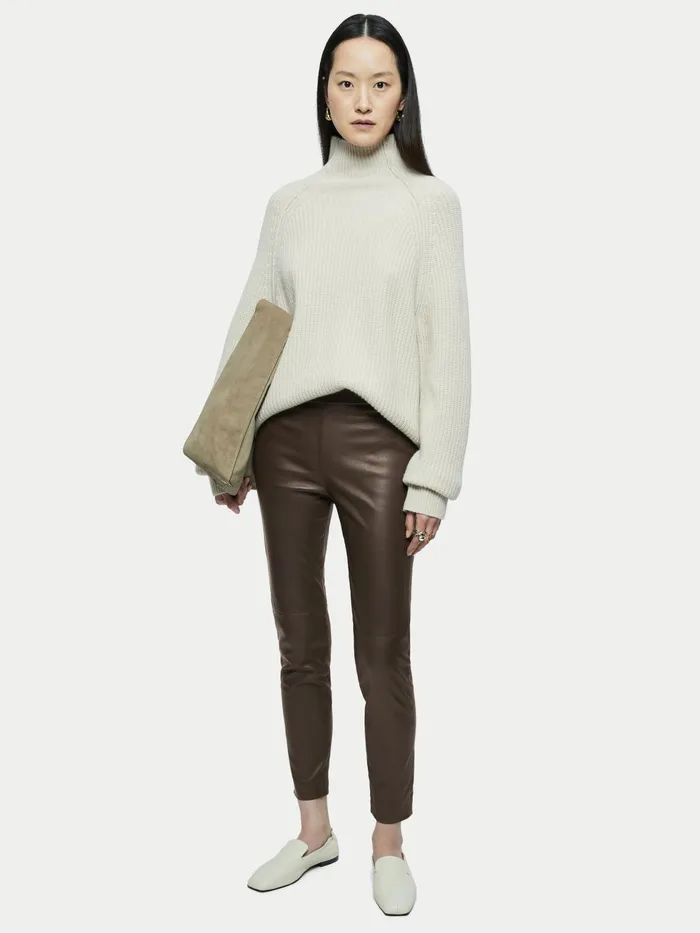 Jigsaw Trousers Women Stretch Leather Legging Green