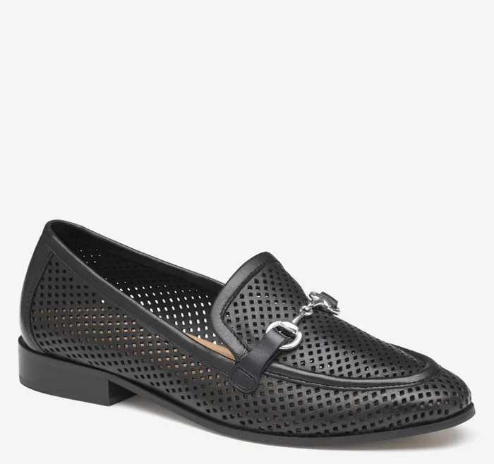 Johnston and Murphy Ali Perfed Bit Loafer Black Glove Leather Women Mules and Loafers