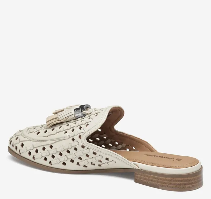 Johnston and Murphy Ali Woven Tassel Mule Bone Glove Leather Women Mules and Loafers Johnston and Murphy Ali Woven Tassel Mule Bone Glove Leather Women Mules and Loafers