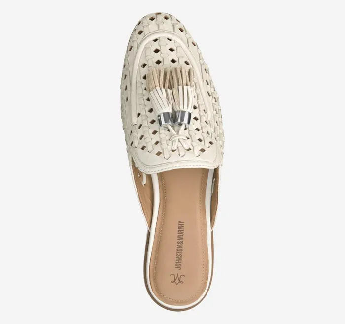 Johnston and Murphy Ali Woven Tassel Mule Bone Glove Leather Women Mules and Loafers Johnston and Murphy Ali Woven Tassel Mule Bone Glove Leather Women Mules and Loafers